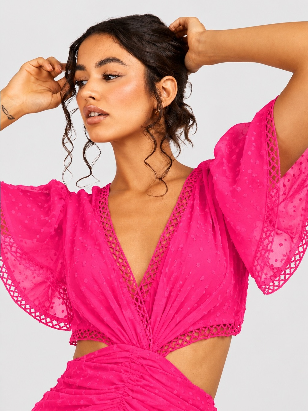 Fuchsia Ruffled V-Neck Maxi Dress - Picture 3 of 7